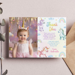 Magische Pastel Unicorn Rainbow Birthday Foto Dankeskarte
