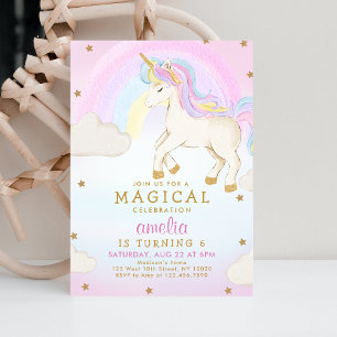 Magische Pastel Unicorn Rainbow Party Geburtstag Einladung