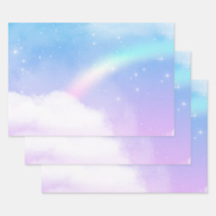 Magische Pastelwolken und Regenbogen Geschenkpapier Set