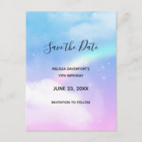 Magische Pastelwolken und Regenbogen Save the Date