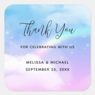 Magische Pastelwolken und Regenbogen Vielen Dank Quadratischer Aufkleber