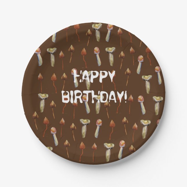 Magische Pilze Arten Wasserfarben Kunst Pappteller (Vorderseite)