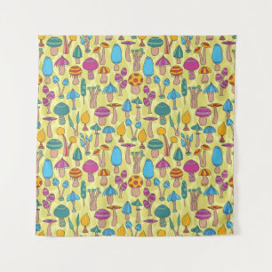 Magische Pilze Doodle Nahtloses Muster Wandteppich