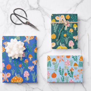 Magische Pilze Niedliche Schmetterlinge Schnecken  Geschenkpapier Set