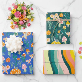 Magische Pilze Niedliche Schmetterlinge Schnecken  Geschenkpapier Set