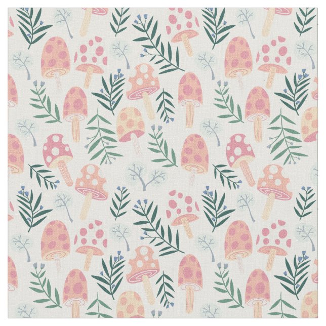 Magische Pilze Niedliches Waldmuster Stoff (Nahaufnahme)