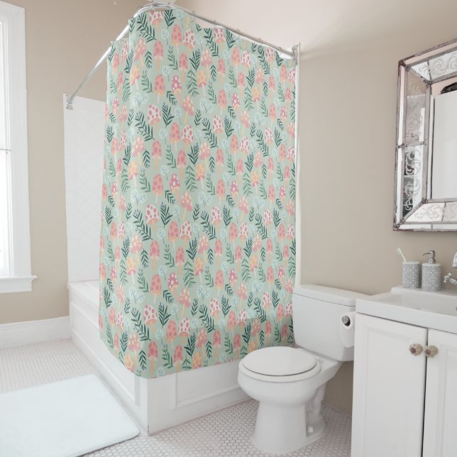 Magische Pilze Waldmuster Pink Green Duschvorhang (Beispiel)
