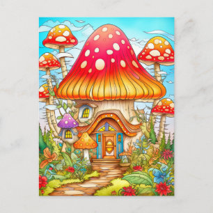 Magische Pilzhaus-Illustration Postkarte