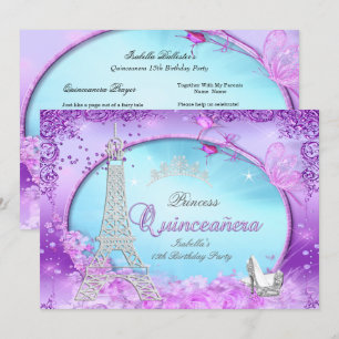 Magische Prinzessin Quinceanera Lila Türkis Blau Einladung