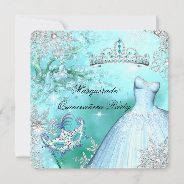 Magische Prinzessin Quinceanera Masquerade Aquamar Einladung (Vorderseite)
