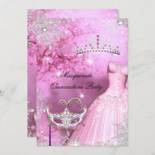 Magische Prinzessin Quinceanera Masquerade Rosa 2 Einladung