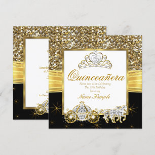 Magische Quinceanera Gold-Schwarze Pferdekutsche Einladung