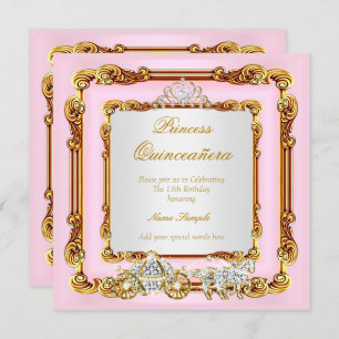 Magische Quinceanera Pink Gold Pferd Carriage Einladung