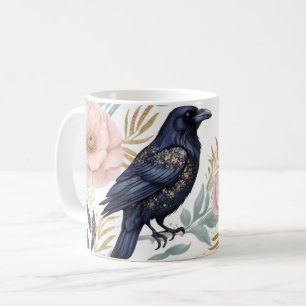 Magische Raben und Blumengeschmack Kaffeetasse