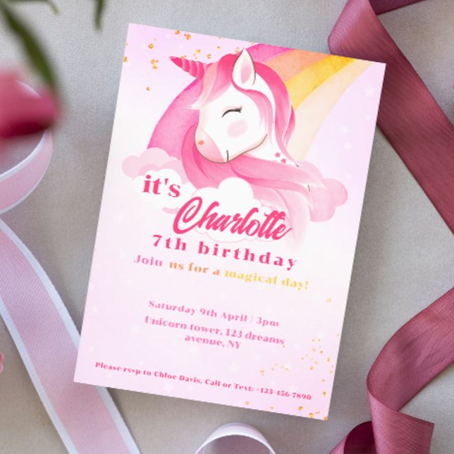 Magische Rainbow Pastel Unicorn Qr Code Geburtstag Einladung (Magical Rainbow Pastel Unicorn Qr Code birthday Invitation)