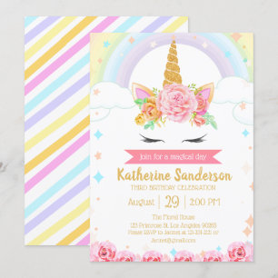 Magische Regenbogen Einhorn Gesicht Blumenmädchen  Einladung