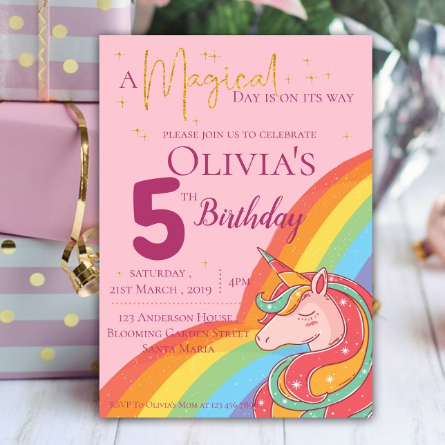 Magische Regenbogen Einhorn Imitate Glitzer Geburt Einladung (Magical Rainbow Unicorn Faux Glitter Birthday Invitation)