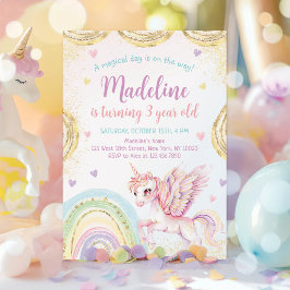Magische Regenbogen Einhorn Pink Gold Geburtstagsp Einladung