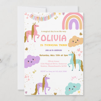 Magische Regenbogen Einhorn Pink Pastel Geburtstag Einladung