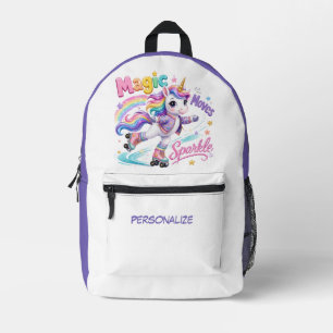 Magische Regenbogen-Einhorn-Rollschuhe personalisi Bedruckter Rucksack