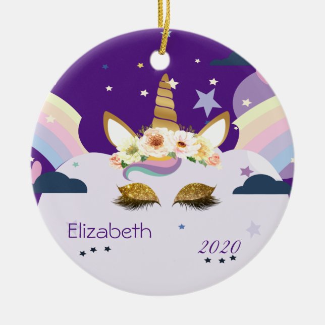 Magische Regenbogen Gold Glitzer Einhornstars, Wol Keramik Ornament (Vorne)