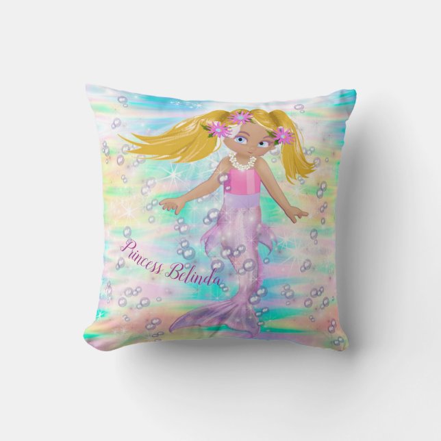 Magische Regenbogenblasen & Baby Girl Mermaids Kissen (Vorderseite)