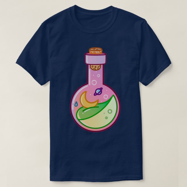 Magische Regenbogenflasche mit Mondstern Weltraumg T-Shirt (Design vorne)
