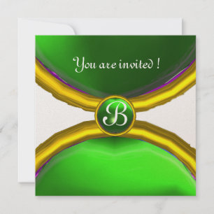 MAGISCHE RINGE, MONOGRAMM grüner Champagner-Stein Einladung