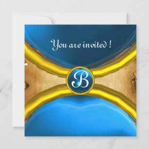 MAGISCHE RINGE ,MONOGRAMM Pergament Edelstein blau Einladung