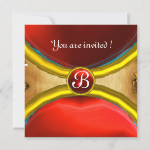 MAGISCHE RINGE, MONOGRAMM Pergament Juwel rot Einladung