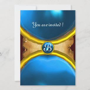 MAGISCHE RINGE, MONOGRAMM Pergamentblauer Edelstei Einladung
