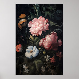 Magische rosa Blumen im Garten Druck, Botanical Da Poster