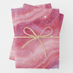 Magische rosa Galaxie Funkeln & Marmorstruktur Geschenkpapier Set