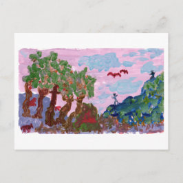 Magische rosa Landschaft mit Figuren Postkarte