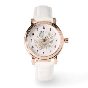 Magische Rose und Schmetterling in Pastellfarben Armbanduhr