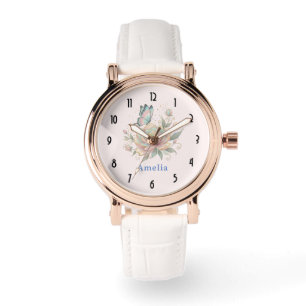 Magische Rose und Schmetterling in Pastellfarben Armbanduhr