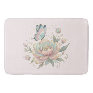 Magische Rose und Schmetterling in Pastellfarben Badematte