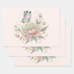 Magische Rose und Schmetterling in Pastellfarben Geschenkpapier Set