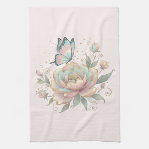 Magische Rose und Schmetterling in Pastellfarben Geschirrtuch