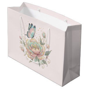 Magische Rose und Schmetterling in Pastellfarben Große Geschenktüte