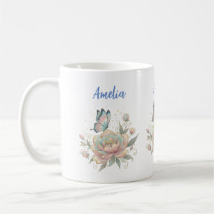 Magische Rose und Schmetterling in Pastellfarben Kaffeetasse