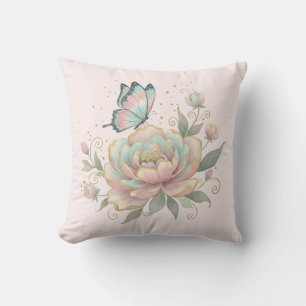 Magische Rose und Schmetterling in Pastellfarben Kissen