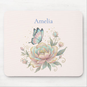Magische Rose und Schmetterling in Pastellfarben Mousepad
