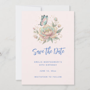 Magische Rose und Schmetterling in Pastellfarben Save The Date