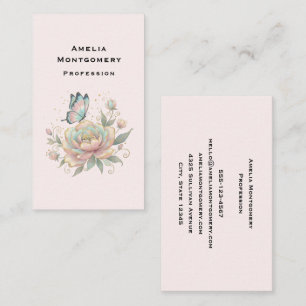 Magische Rose und Schmetterling in Pastellfarben Visitenkarte
