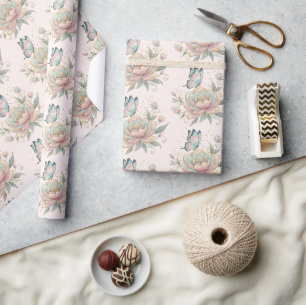Magische Rose und Schmetterlingsmuster in Pastellf Geschenkpapier