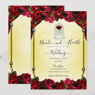 Magische Rote Rose Gelb Gold Glanz Hochzeit Einladung