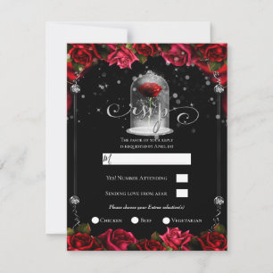 Magische Rote Rose Weißgold Silber Schwarz RSVP Einladung