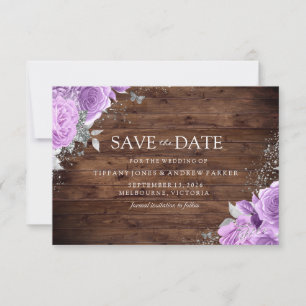 Magische Rustikale Lila Lavendel Rose Blumenzehen Save The Date