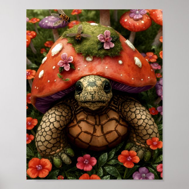 Magische Schildkröte im Blume-Wald Poster (Vorne)